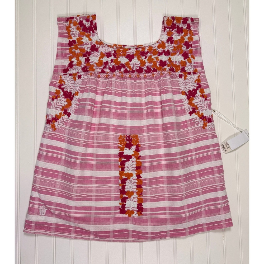 NWT J Marie Boho Sleeveless Blouse Embroidered Yoke‎ Floral Stripe Top